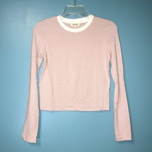 Pale Pink Stripe Long Sleeve Cotton Top (L) NWOT